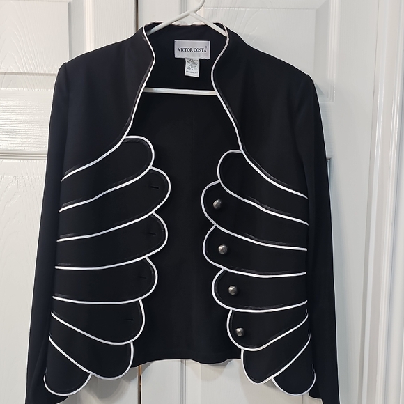Vintage Victor Costa Black White Sculptured Scalloped Wing Jacket Large - Picture 6 of 11